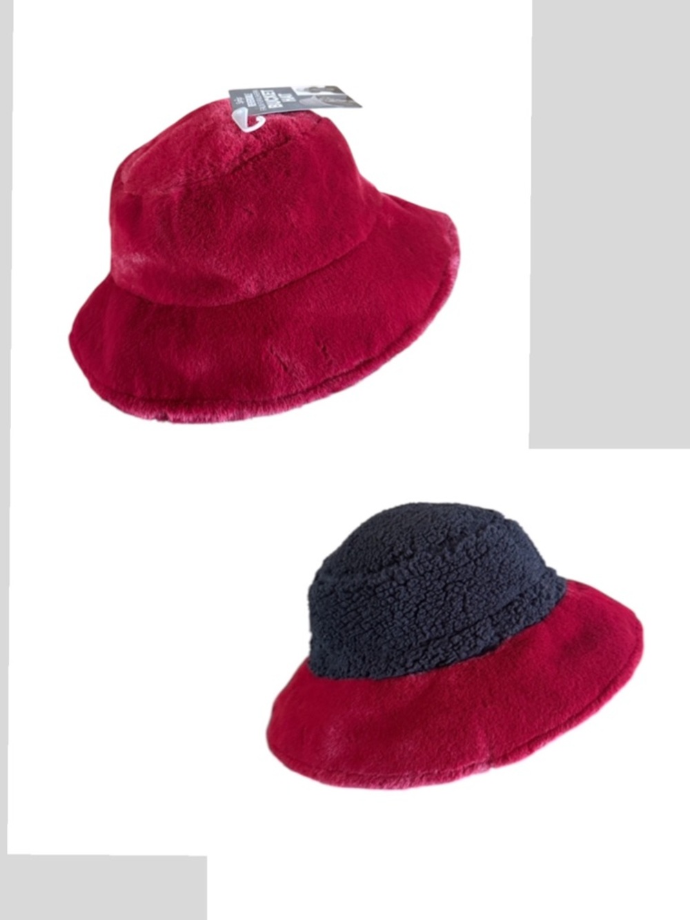 Sprig’s Women’s  Reversible Faux Fur & Sherpa Red Bucket Red & Black Hat NEW